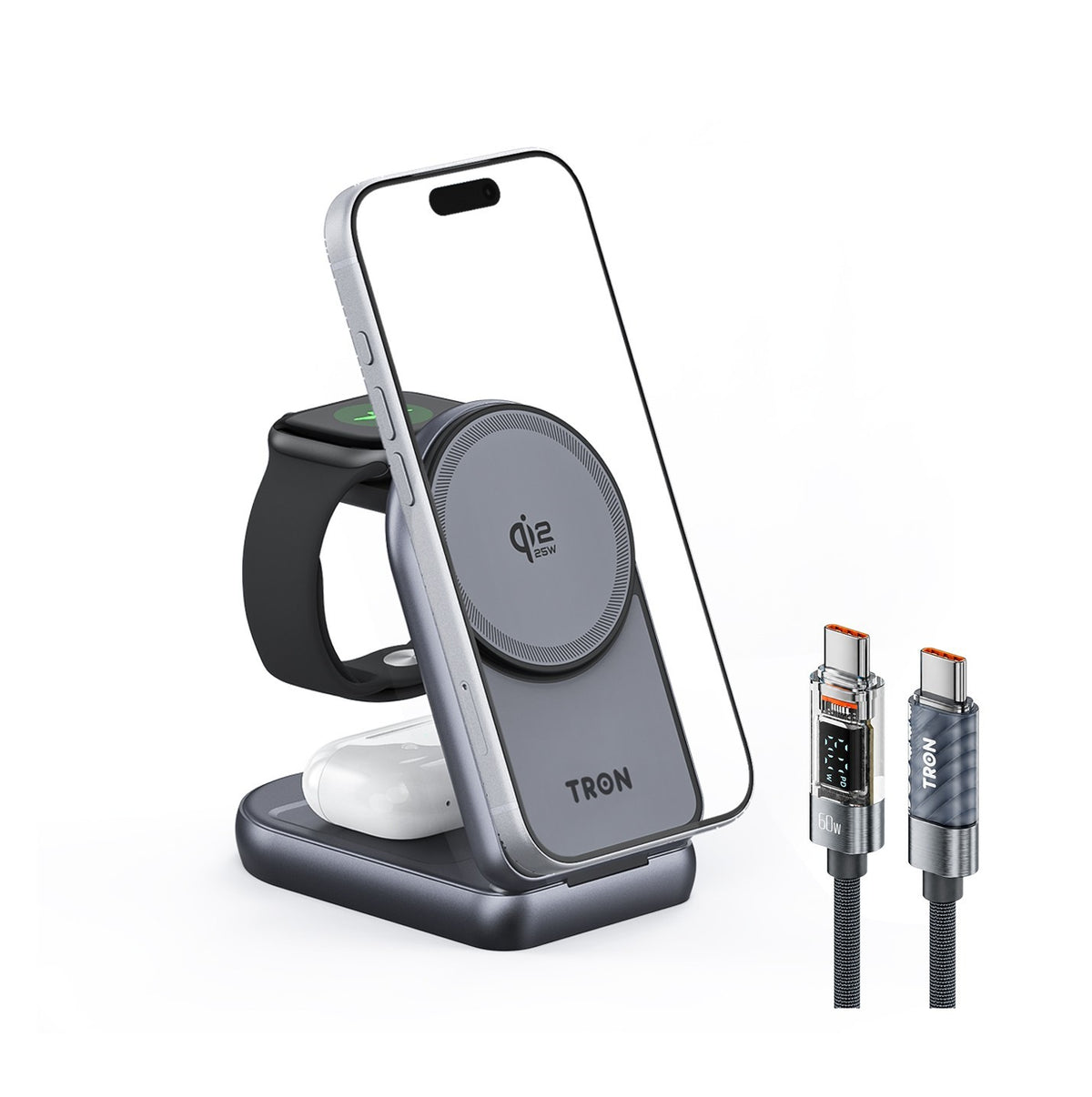 TRON(25WQi2.02) Foldable Wireless Charging Station /iPHONE & ANDROID /5ft cable
