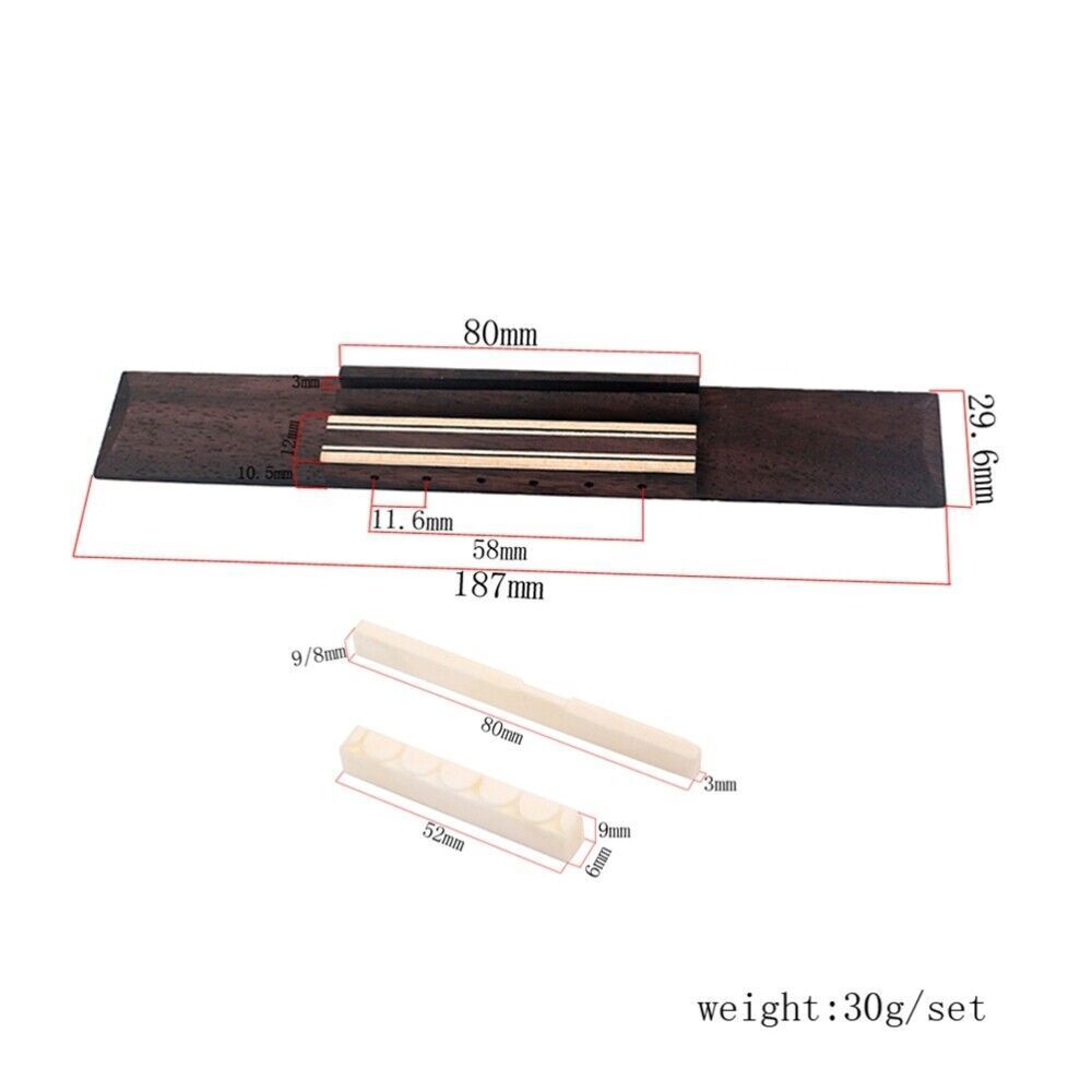 1 Set Rosewood Guitar Bridge Bone Guitar Saddle Nut for Acoustic Classic Guitar