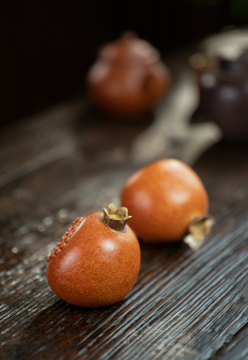 Chinese Yixing Zisha Pottery Lovable Fruit Pomegranate Tea Pet Statues