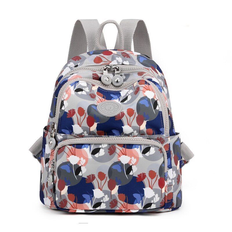 Small Backpacks Waterproof Flower Printing Shoulder School Bags Nylon Rucksack