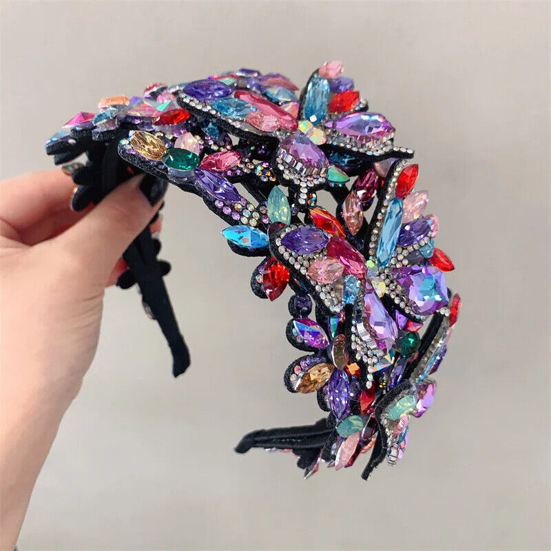 Women Headband Vintage Baroque Flower Big Diamond Luxury Fashion Party Hairbands