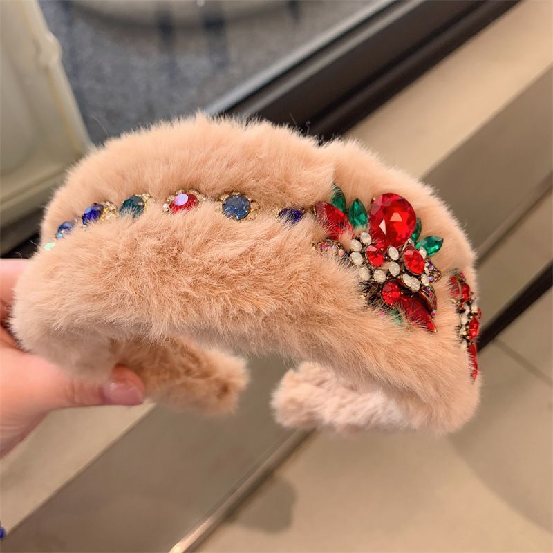 Women Headband Luxurious Faux Fur Crystal Hairband Casual Adult Hair Accessories