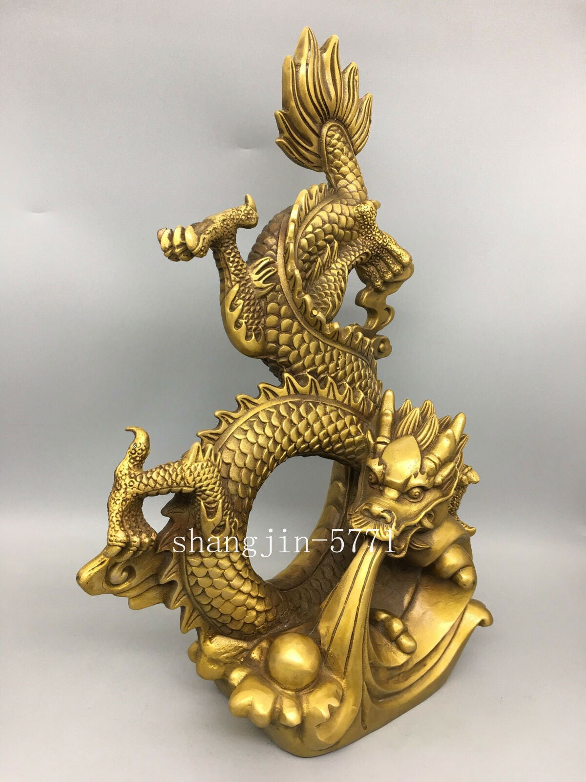 14.6" Chinese Ming dynasty brass large Standing dragon pattern statue