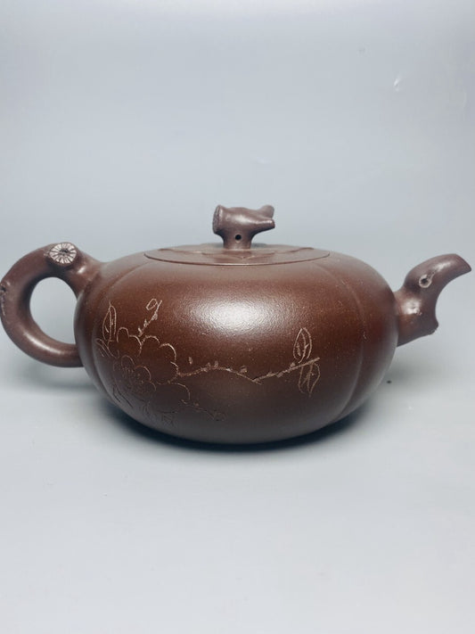 Chinese Old Yixing Clay Teapot Flat Persimmon Pot Purple Sand Teapot 450cc