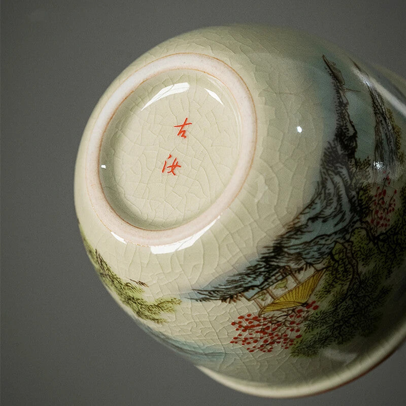 145 ml Landscape Chinese Green Tea Cup Ceramic Kung Fu Teacup Ceramic Opening