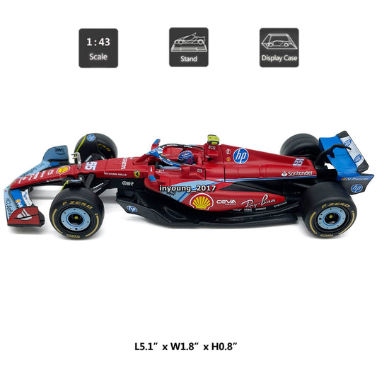 1/43 2024 Ferrari SF-24 Model Toy Car Metal Diecast Toy Vehicle Carlos Sainz 55