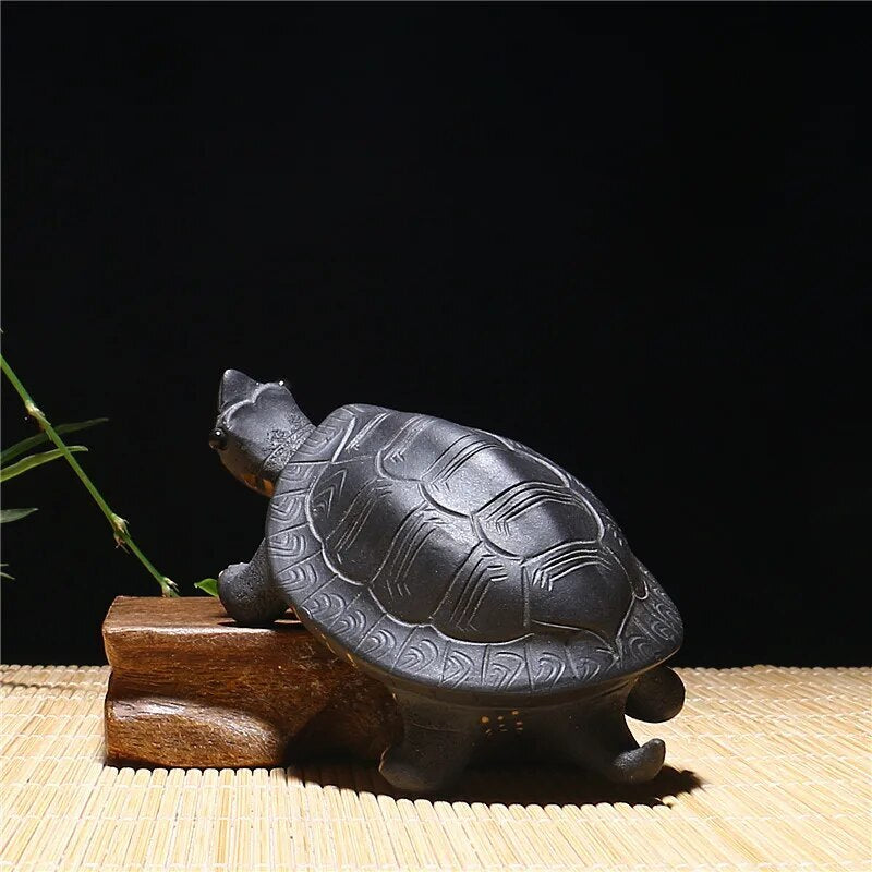 Chinese Style Turtle Tea Pet Yixing Black Purple Clay Household Tea Decoration
