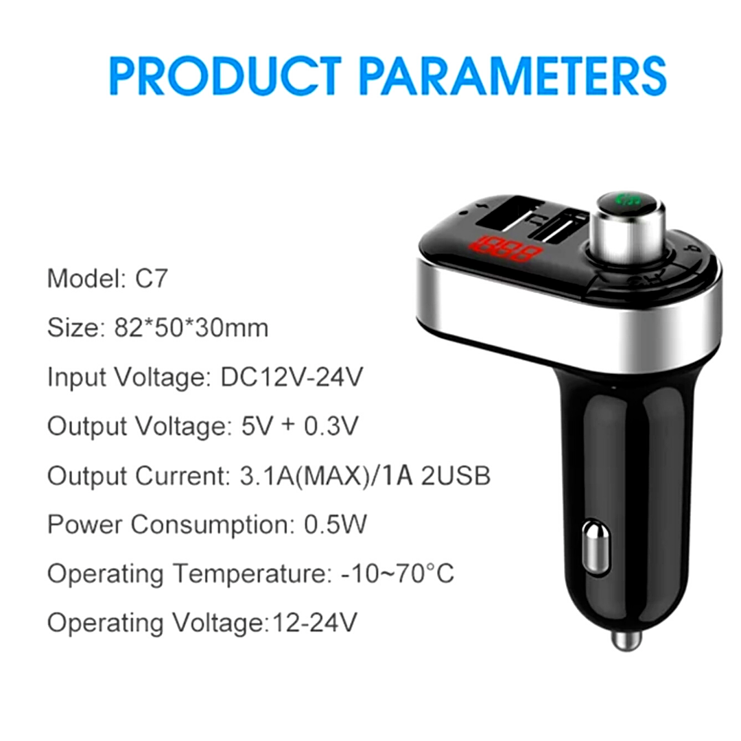 Cargador de Carro Bluetooth FM Transmisor Inalámbrico Adaptador radio USB MP3