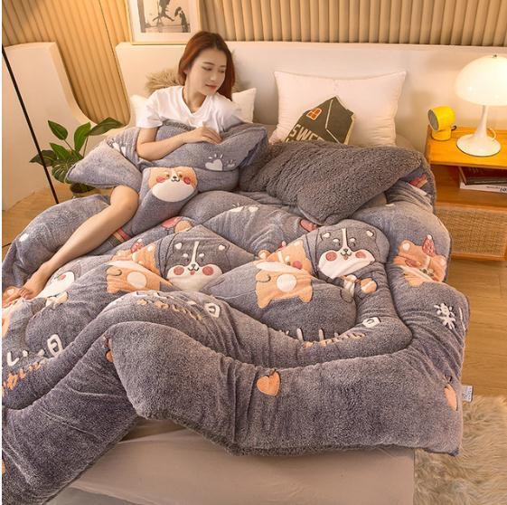 Warm Lamb Wool Quilt Thickened Cotton Double-sided Velvet King Queen Blanket
