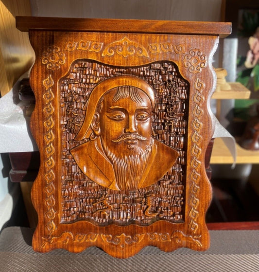 Wood Carved Genghis Khan Statue Wall Hanging Collection