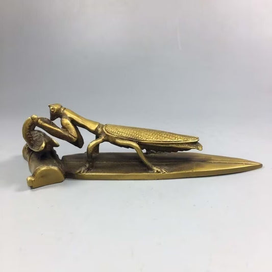 Brass Manti Stalking Cicada Statue Paper Weight Collection Table Zen Decor