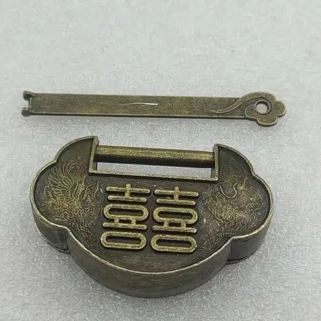Mini Vintage Chinese Brass Horizontal Padlock Small Lock For Jewelry Box Cabinet