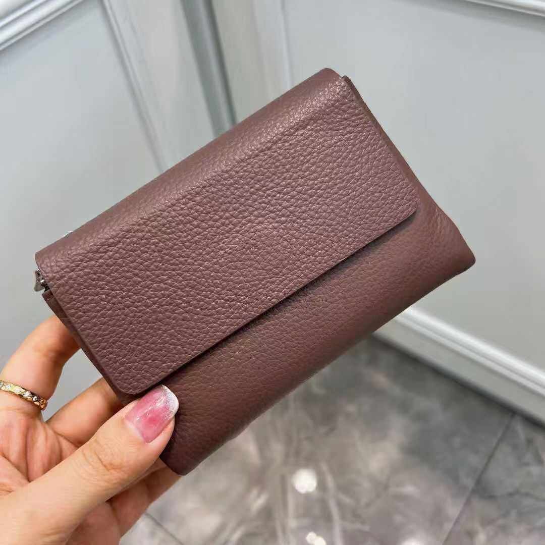 Soft Genuine Cow Leather Short Zipper Wallet Tri Fold Coin Card Holder Money Bag