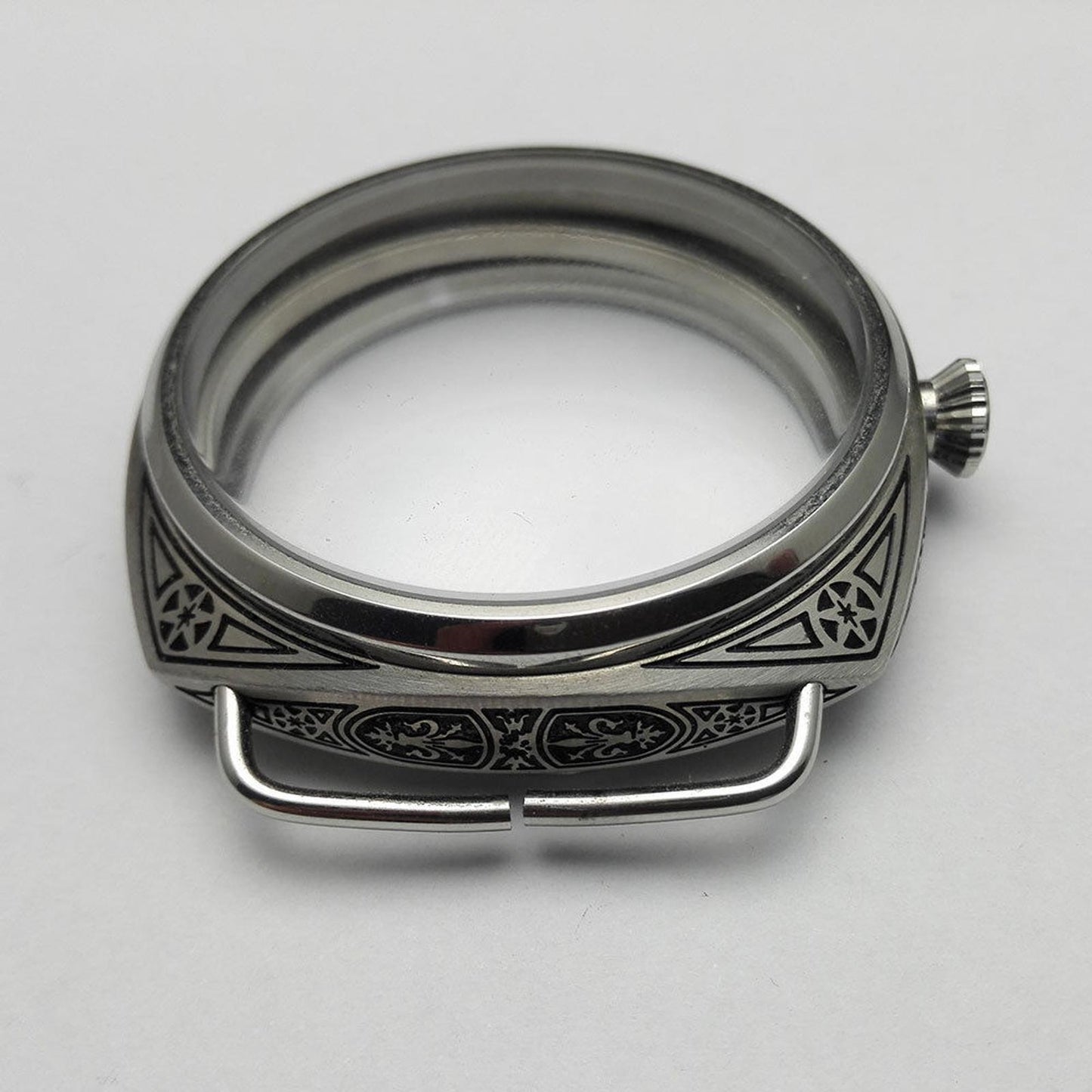 Steel Black Carving Mineral Glass For ETA 6497 6498 For Seagull ST36 Movement