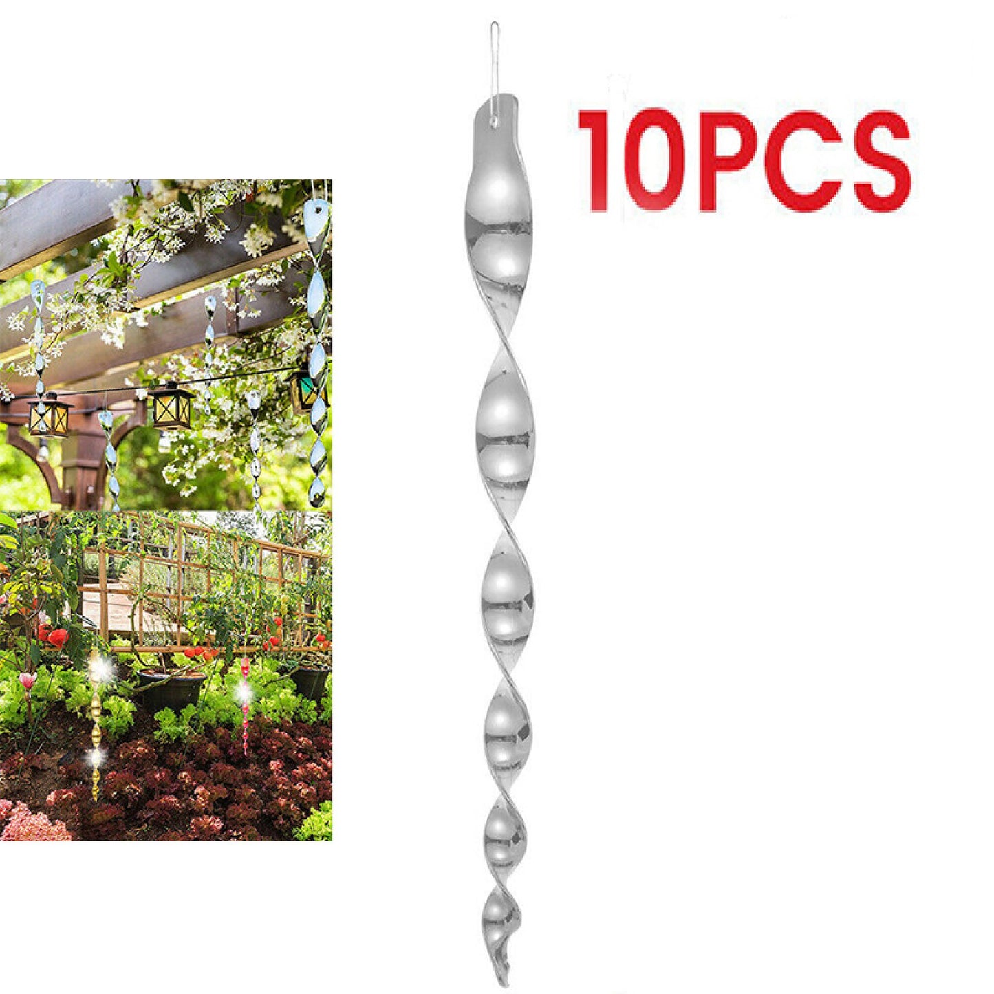 10Pcs Bird Repellent Reflective Scare Rods Spiral Deterrent Control Device Deco