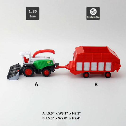 Farm Tractor Front Harvester with Trailer Diecast Farm Vehicle Metal Model Car