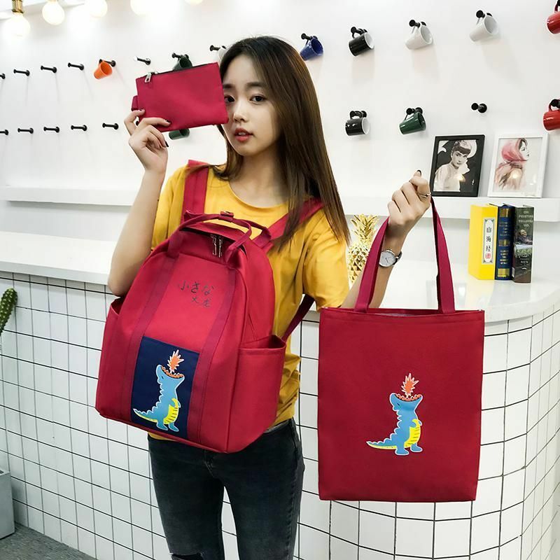 3 Pcs Sets Backpack School Bags Teenage Girls Women Casual Shoulder Zipper Solid