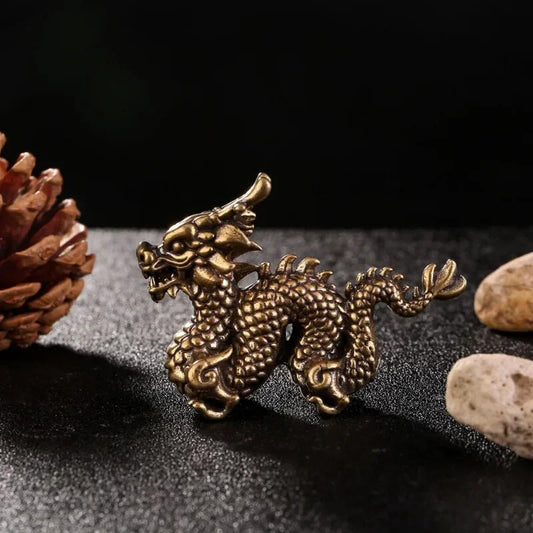 Brass Chinese Mythology Animal Dragon Statue Figure Miniature Antique Dragon