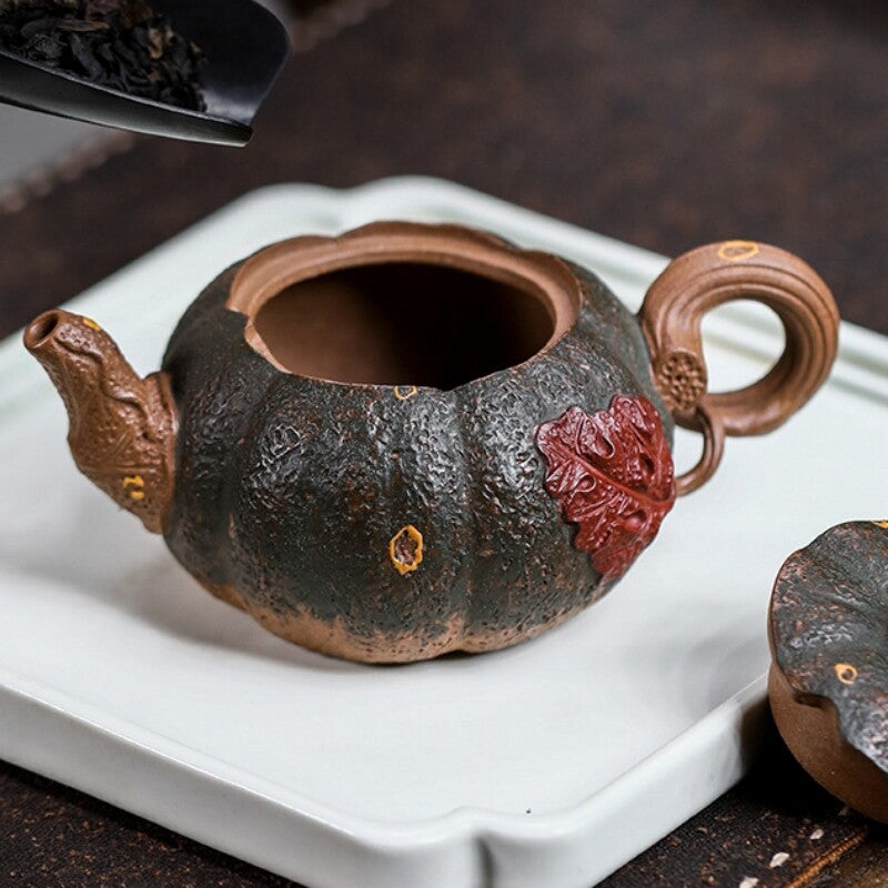 Full Handmade Tea Pot Master Real Yixing Zisha Clay Marked Pumpkin Design Teapot