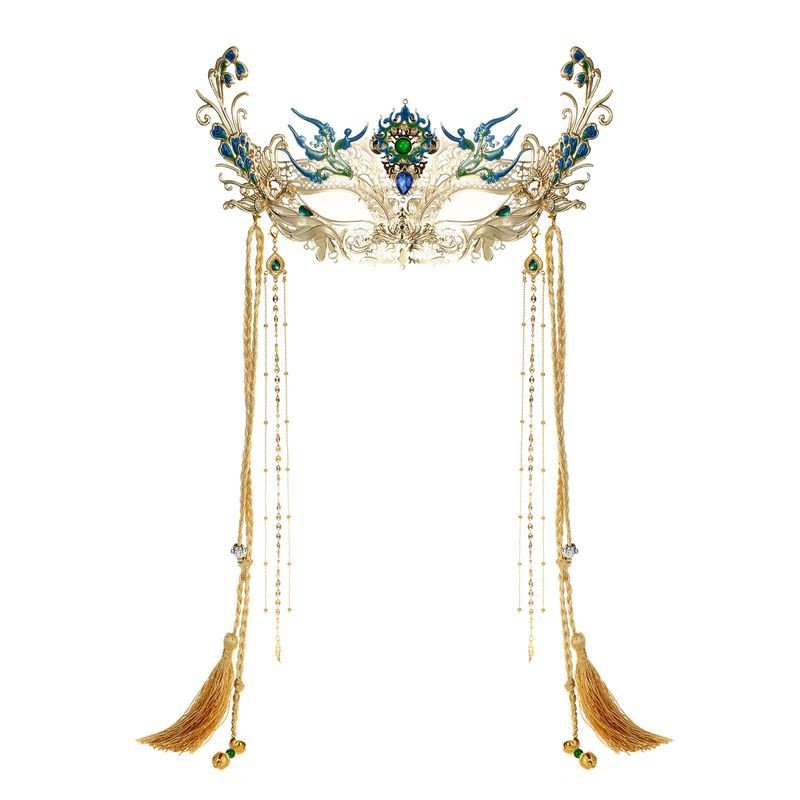 Exotic Peacock Fairy Mask Chinese Hanfu Headdress Hair Accessory