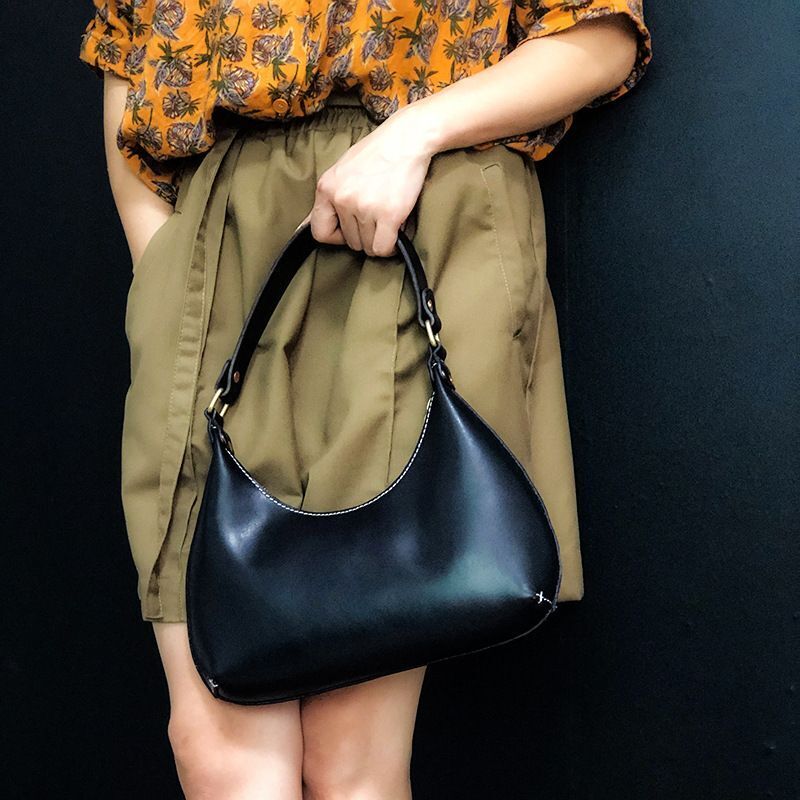 Shoulder Bag Cowhide Solid Color Leisure Handbags Underarm Polyester Zipper 1 PC