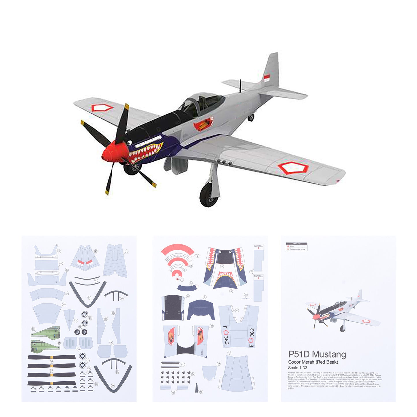 DIY 1:33 P-51D Mustang Fighter Paper Model Military Puzzle Kit Paper Plane Model
