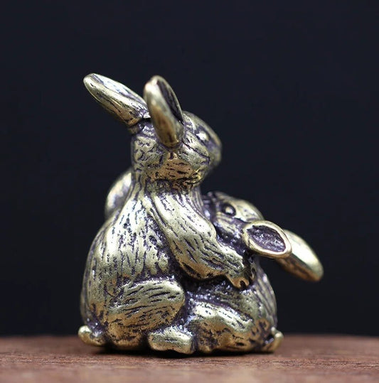 Rabbit Brass Animal Statue Small Sculpture Tabletop Figurine Home Decor Gifts