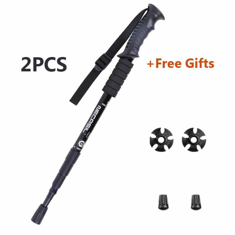 2Pcs Walking Sticks 4 Joints Telescopic Trekking Climbing Hiking Walking Rubber
