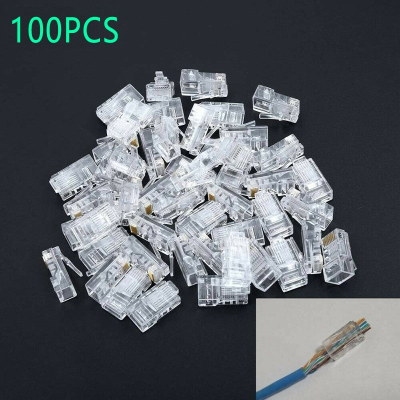 100Pcs Mini RJ45 Network Plug 8P8C CAT5e Cable Connector End Pass Through