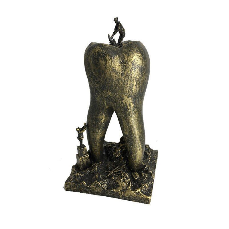 Creative Sculptures Teeth Artware Dental Clinic Crafts Toys Resin Metal 9x9x18cm