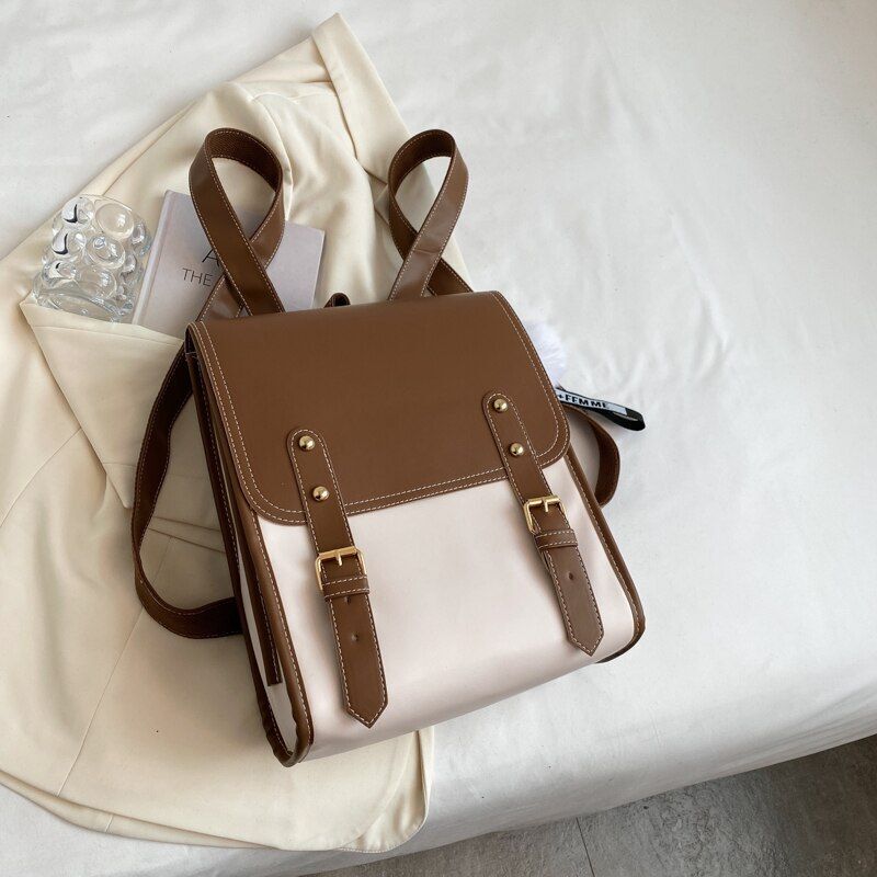 Women Backpack Travel Large Leather Handbag School Bag Bookbag 20-35 L 1PC Beige