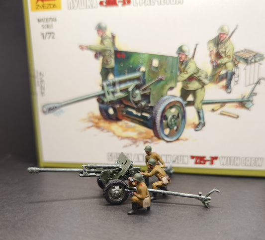 1/72 WWII Soviet Union ZIS-3 Anti-tank Battery 3pc Soldiers Finished Scene Model