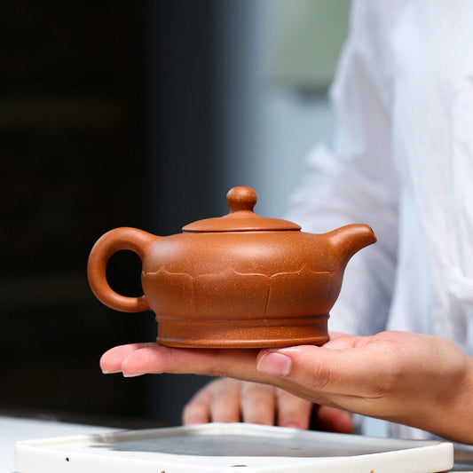 China Yixing Zisha Pottery Jiangpo Clay Handmade 230cc Lotus Flower Teapot