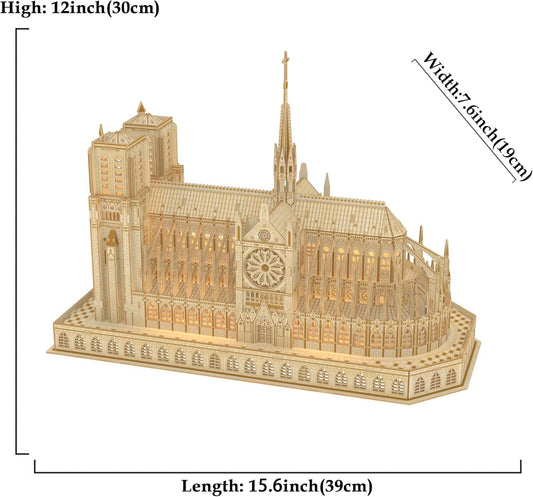 Wooden Puzzle Notre Dame de Paris Model with Led Light 266 Pieces Gift for Kids