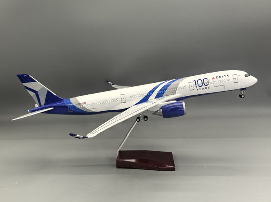 47CM 1:140 DELTA 100 YEARS AIRBUS A350 Airplane Led Sound Light Resin Model