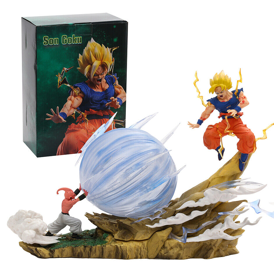 Dragon Ball Z Son Goku VS Majin Buu PVC Action Figure Model Toy Statue Light