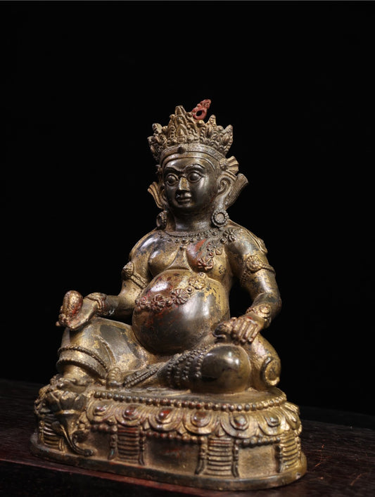 7.5" Old Antique Tibetan Buddhism Bronze Gilt Yellow Jambhala Buddha Statue