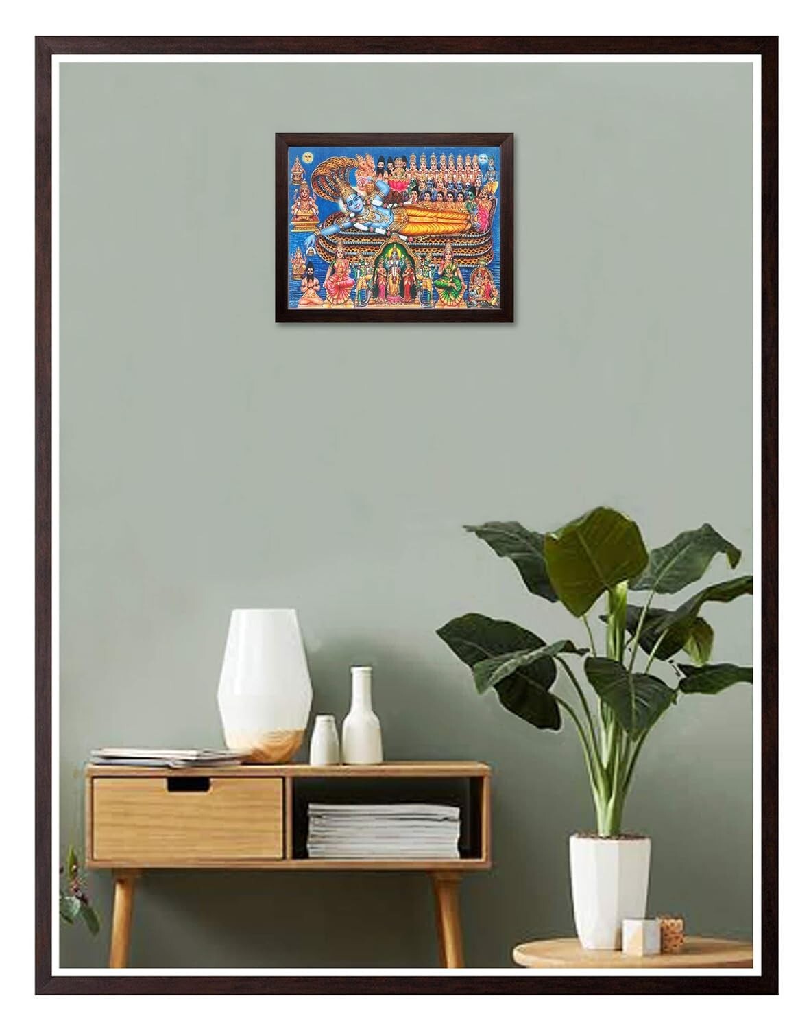 Lord Vishnu & Various God Painting HD Printed Religious Picture Wooden Frame