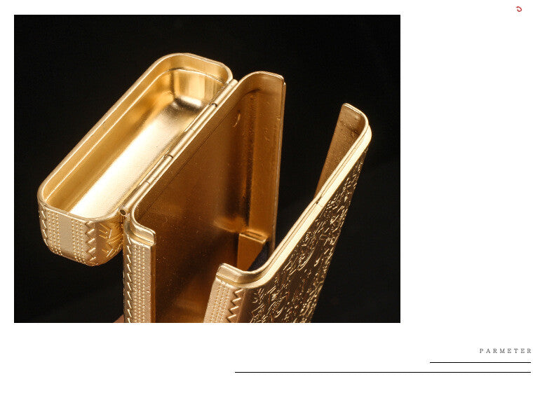 Retro Hand Carved Metal 3-Open Gold Cigarette Box Which Can Hold 14 Cigarettes