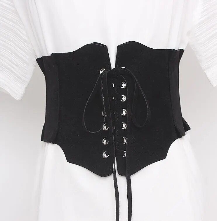 Women's Belt Runway Fashion Faux Suede Leather Bandage Cummerbunds Dress Corsets