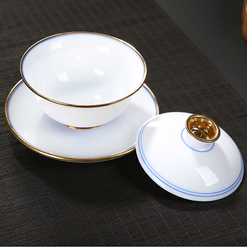 Fat Mutton Porcelain Tea Set Glass Pitcher Ceramic Gaiwan Matching Tea Cup China