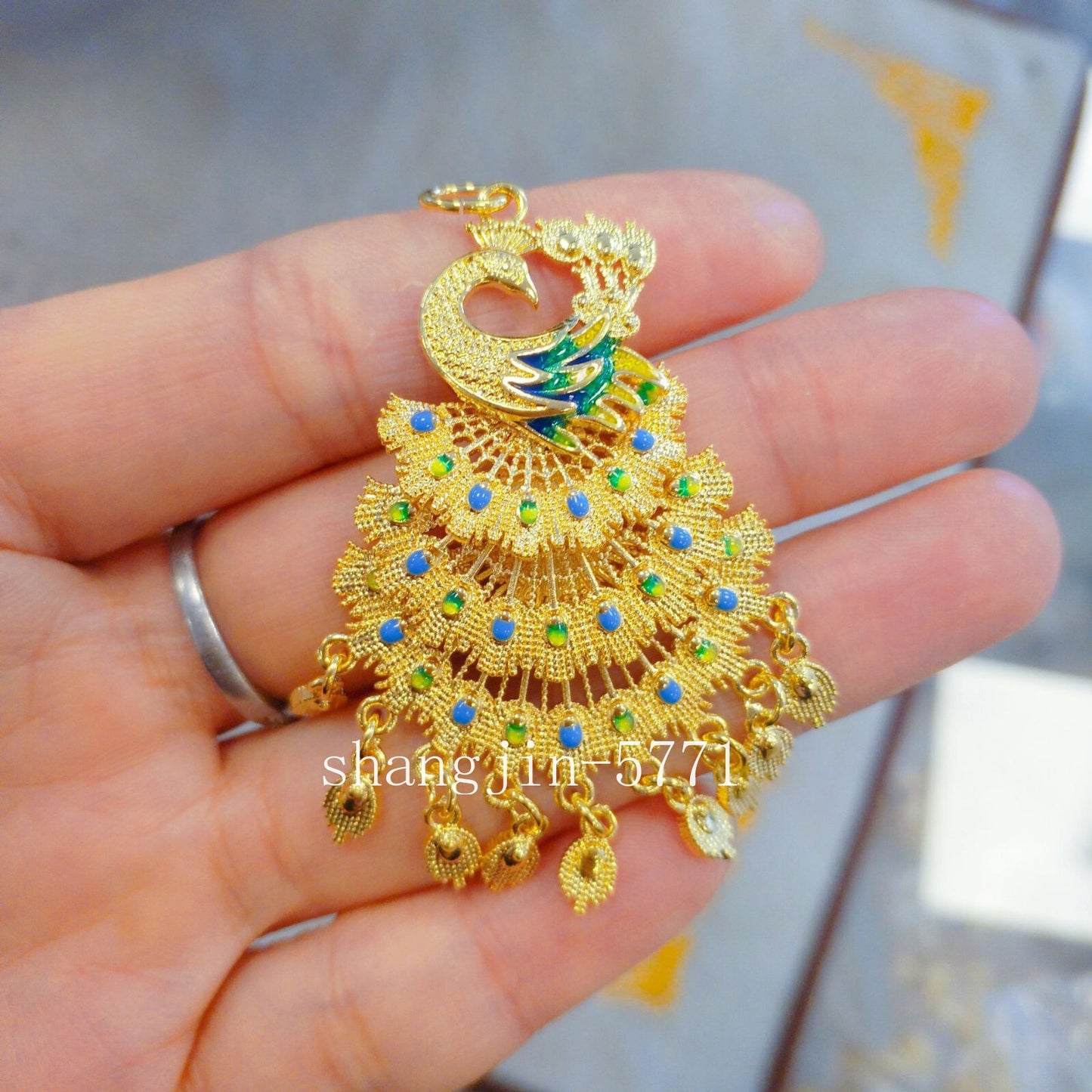 18K Gold Women's 3D Enamel Peacock GP Pendant+free Earrings