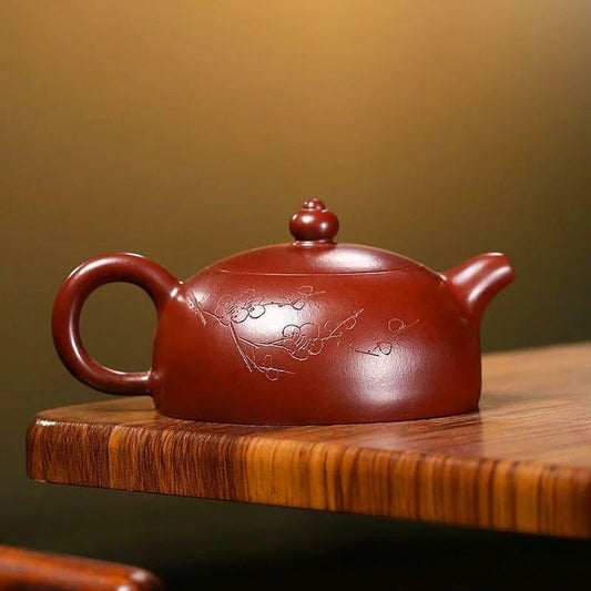 Yixing Handmade Zisha Teapot 220ml Plum Engraved Purple Clay Tea Pot