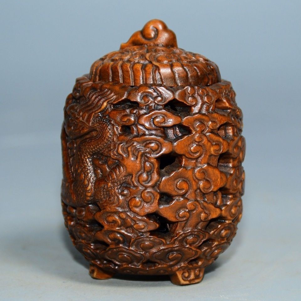 Boxwood Katydid Cage 6.5×4.5×4cm 30g Hand Carved Hollow Wood Craft