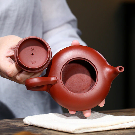 175cc Purple Clay Pot Flat Feihong Pot Yixing Hand-made Raw Ore Dahongpao Teapot