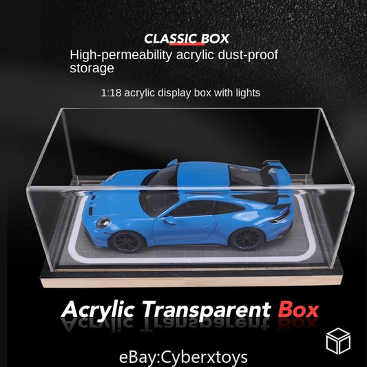 1:18 Scale for Model Car Light-up Wood Base Acrylic Dust Cover Case