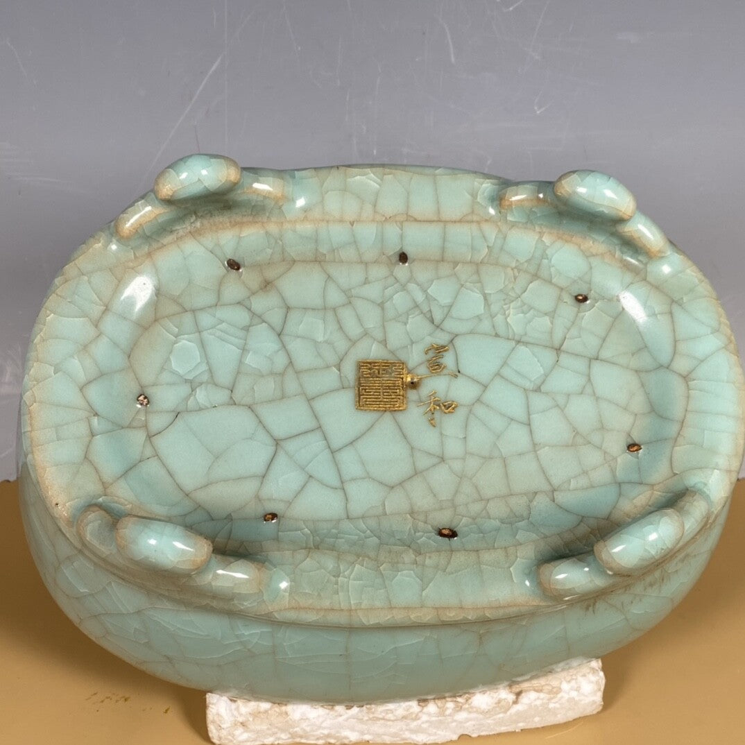 9.0" china antique song dynasty guan kiln ru porcelain cyan glaze narcissus pot
