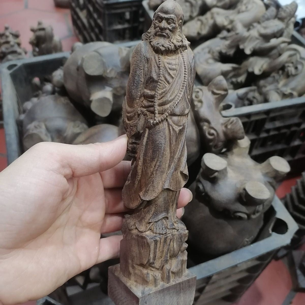 Eaglewood Dharma Buddha Statue Agarwood Carving Zen Wood Craft Decor