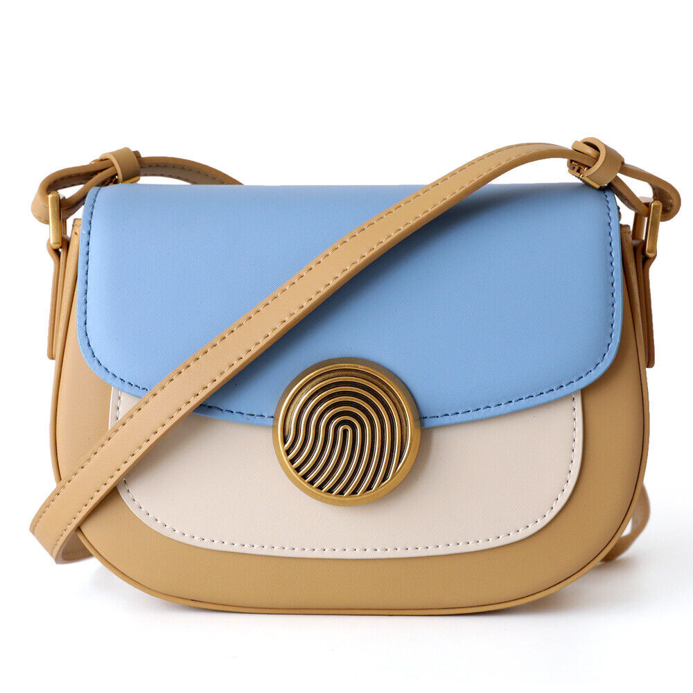 Real Leather Colorblock Small Flap Saddle Shoulder Bag Handbag Purse Crossbody