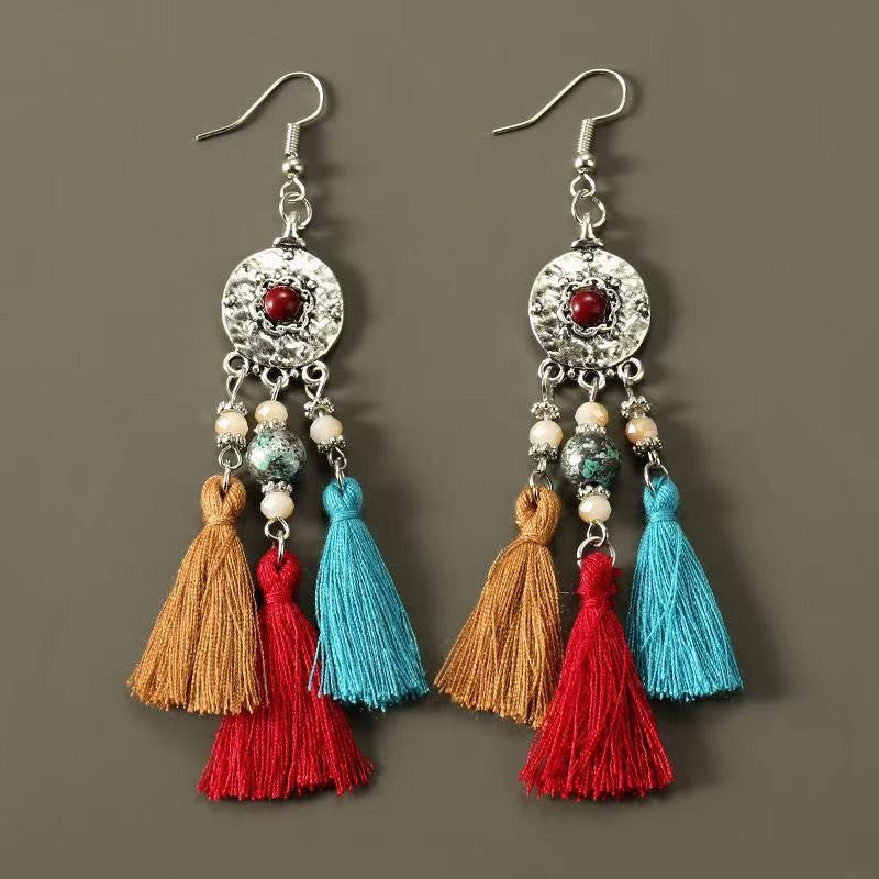 Bohemian Ethnic Tassel Earrings - Retro Colorful Long Dangle Drops